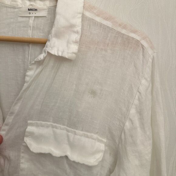 Mikoh White Linen Lightweight Button Up Long Sleeve Shorts Jumpsuit Size S FLAW - Picture 8 of 8